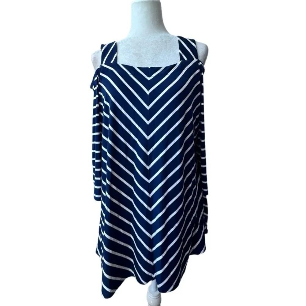 Catherines Navy and White Cold Shoulder Striped Jersey Top SX 0X